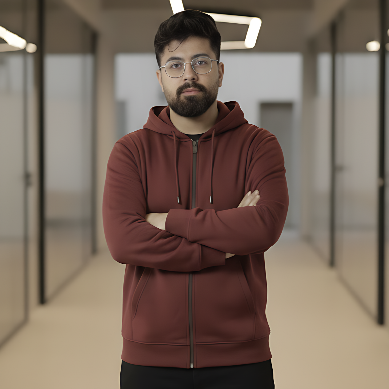 Men’s Winter Heavyweight Cotton Full-Zip Hoodie – Red - Image 3