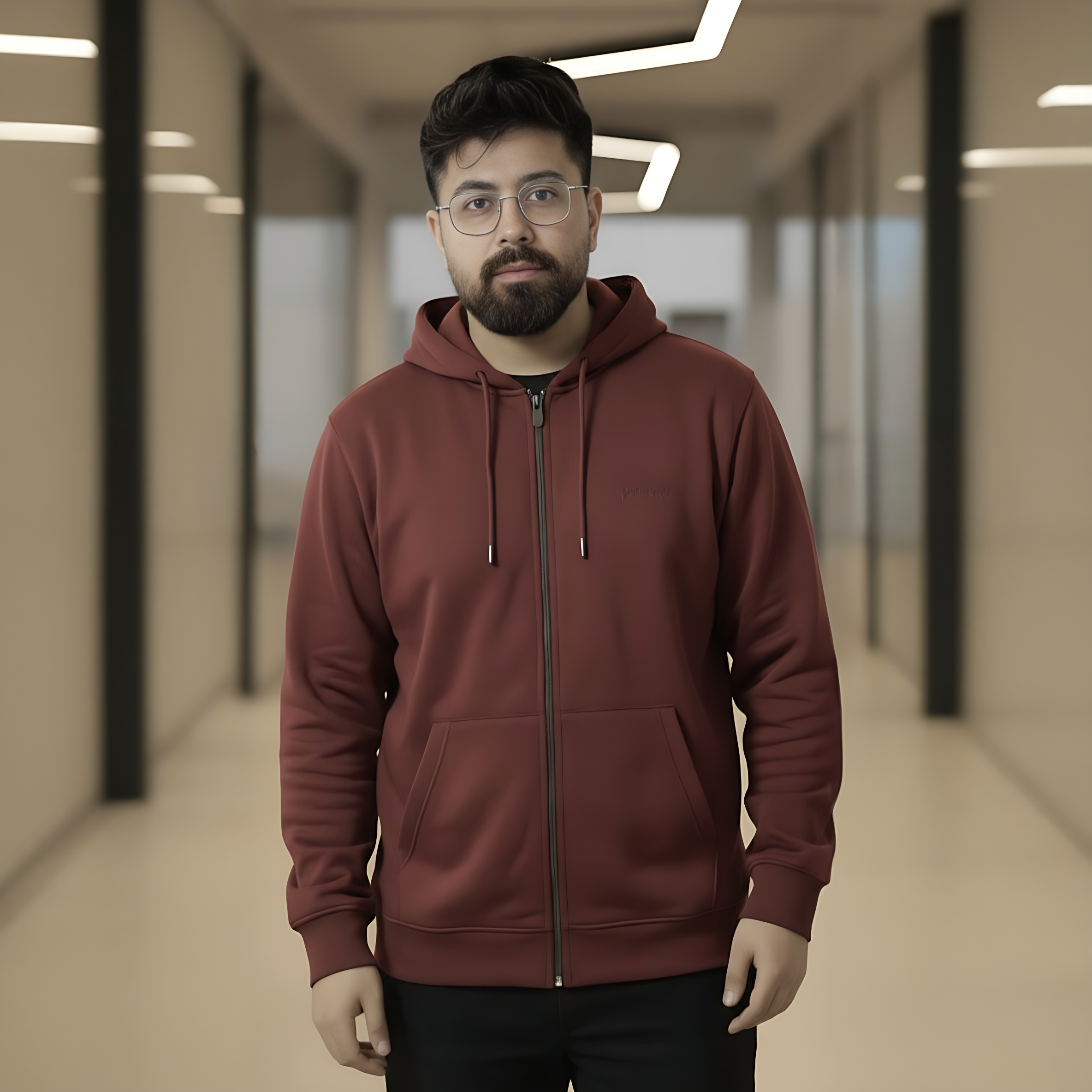 Men’s Winter Heavyweight Cotton Full-Zip Hoodie – Red