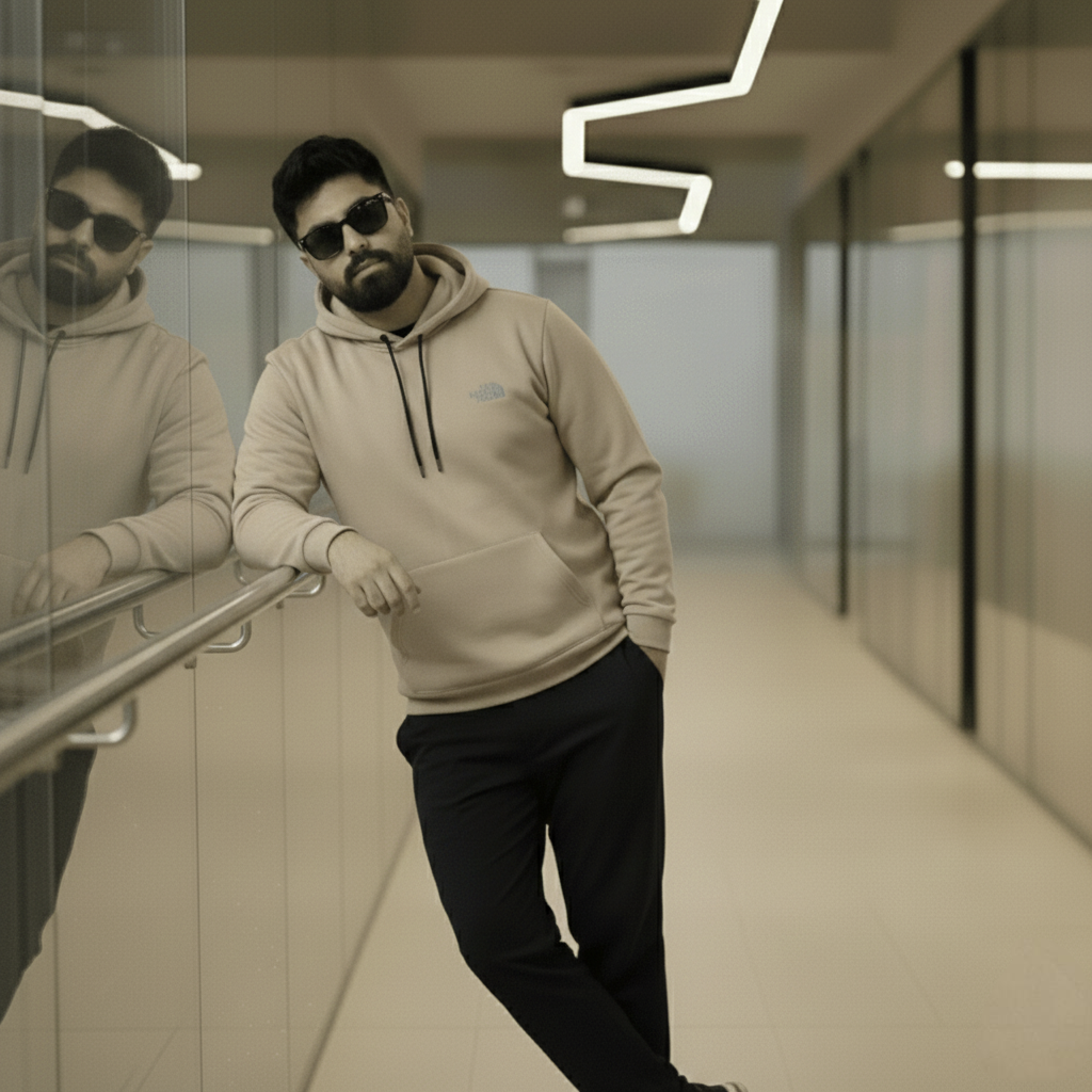 Premium Beige Wool Blend Hoodie with Warm Sherpa Lining - Image 3