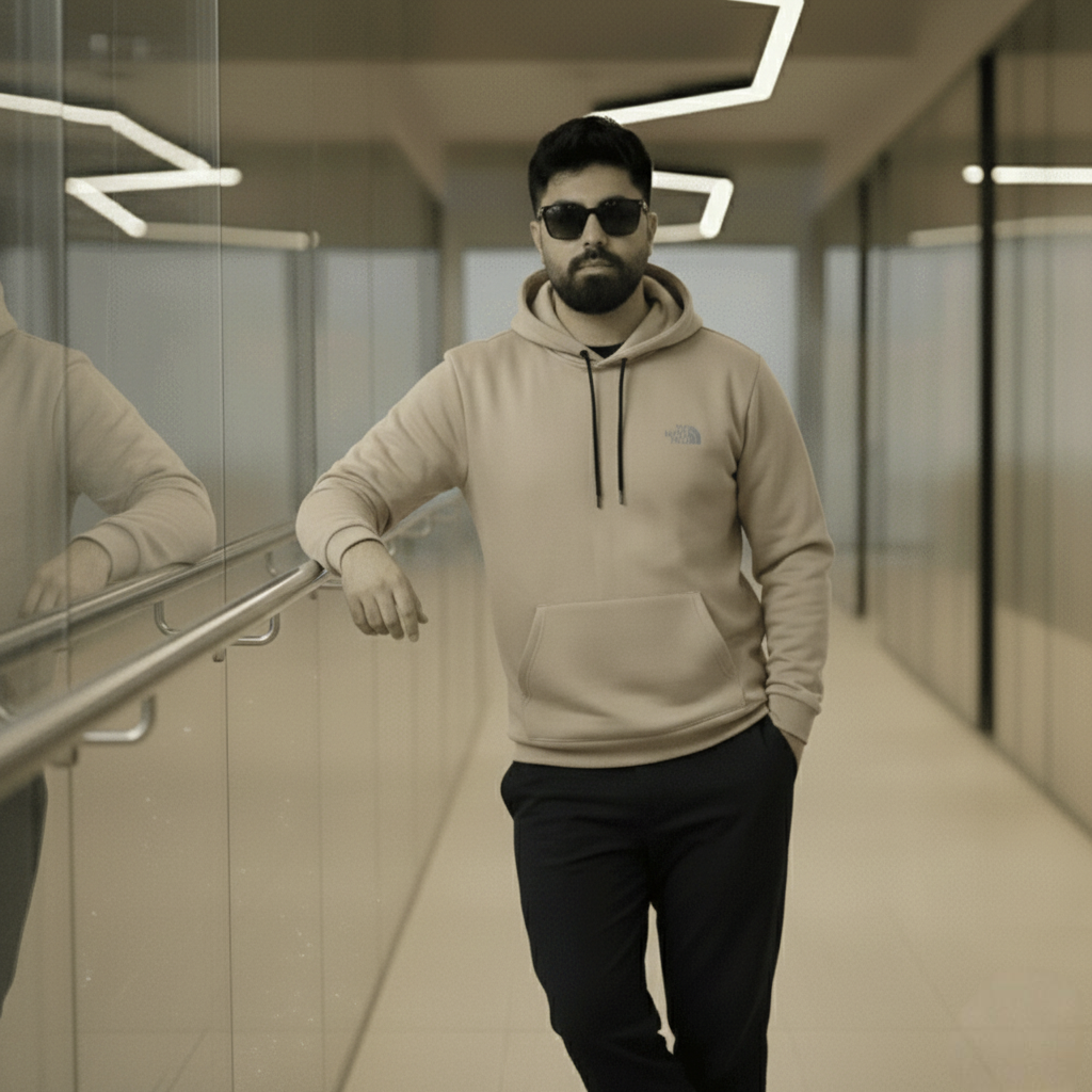 Premium Beige Wool Blend Hoodie with Warm Sherpa Lining - Image 2