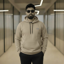 Premium Beige Wool Blend Hoodie with Warm Sherpa Lining