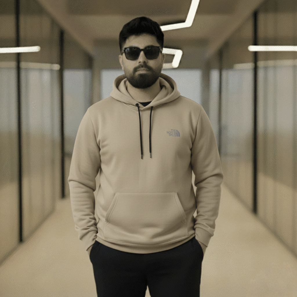 Premium Beige Wool Blend Hoodie with Warm Sherpa Lining