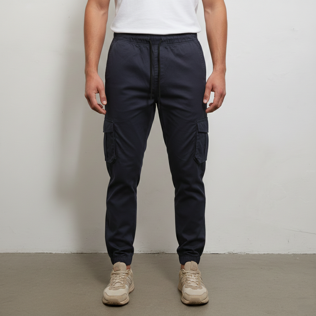 Men’s Slim-Fit Midnight Navy Cargo Joggers – 6-Pocket Utility Trousers