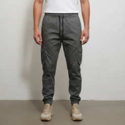Men’s Slim-Fit Graphite Grey Cargo Joggers – 6-Pocket Utility Trousers