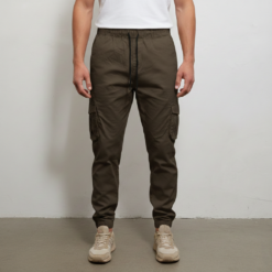 Men’s Slim-Fit Olive Khaki Cargo Joggers – 6-Pocket Utility Trousers