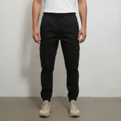 Men’s Slim-Fit Black Cargo Joggers – 6-Pocket Utility Trousers