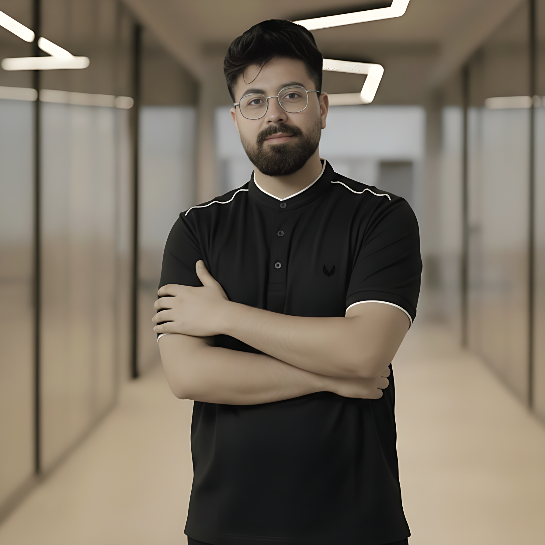 Slim-Fit Black Mandarin Collar Polo Shirt – Men's Modern Grandad Collar Knit - Image 2