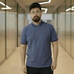 Men’s Sport-Chic Slim-Fit Polo – Slate Navy with Linear Accents