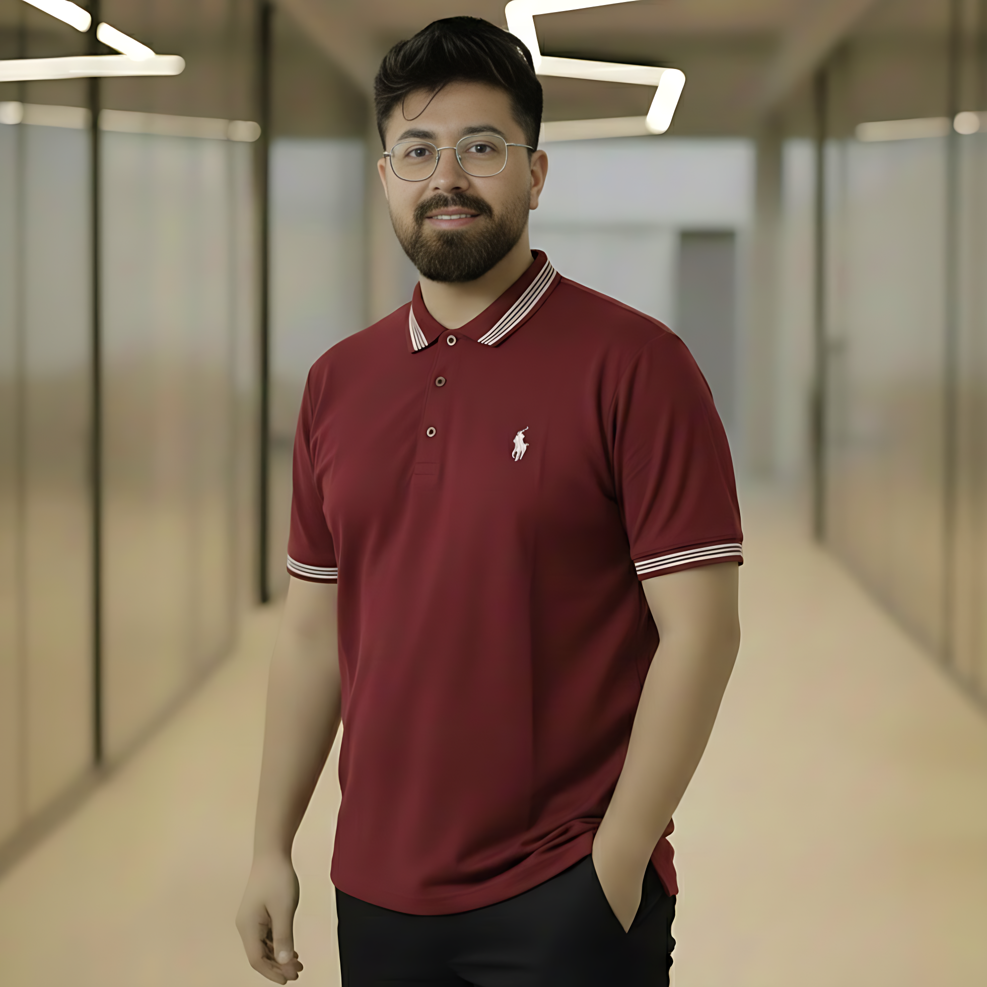 Men’s Premium Slim-Fit Polo Shirt – Deep Maroon with White Tipping - Image 3