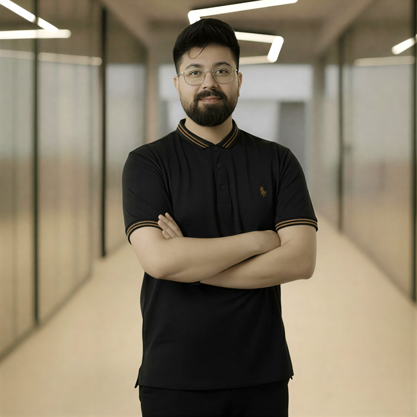 Men’s Premium Slim-Fit Polo Shirt – Jet Black with Gold Tipping - Image 2