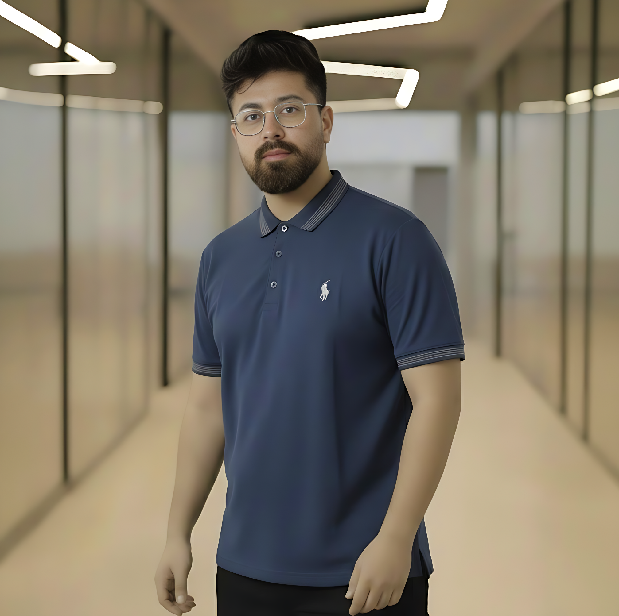 Men’s Premium Slim-Fit Polo Shirt with Contrast Tipping – Midnight Navy Blue - Image 3