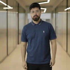 Men’s Premium Slim-Fit Polo Shirt with Contrast Tipping – Midnight Navy Blue