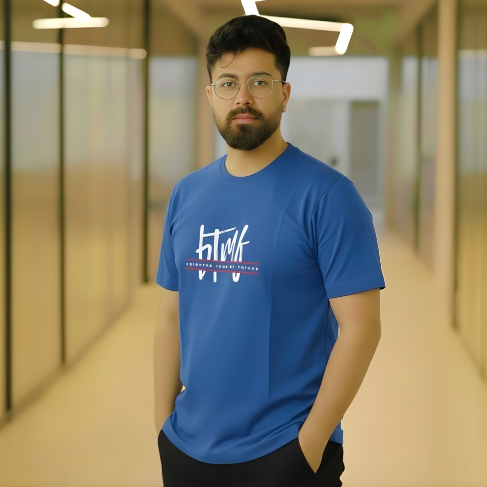 Premium Men’s Cobalt Blue Graphic Cotton T-Shirt – Urban Streetwear - Image 3