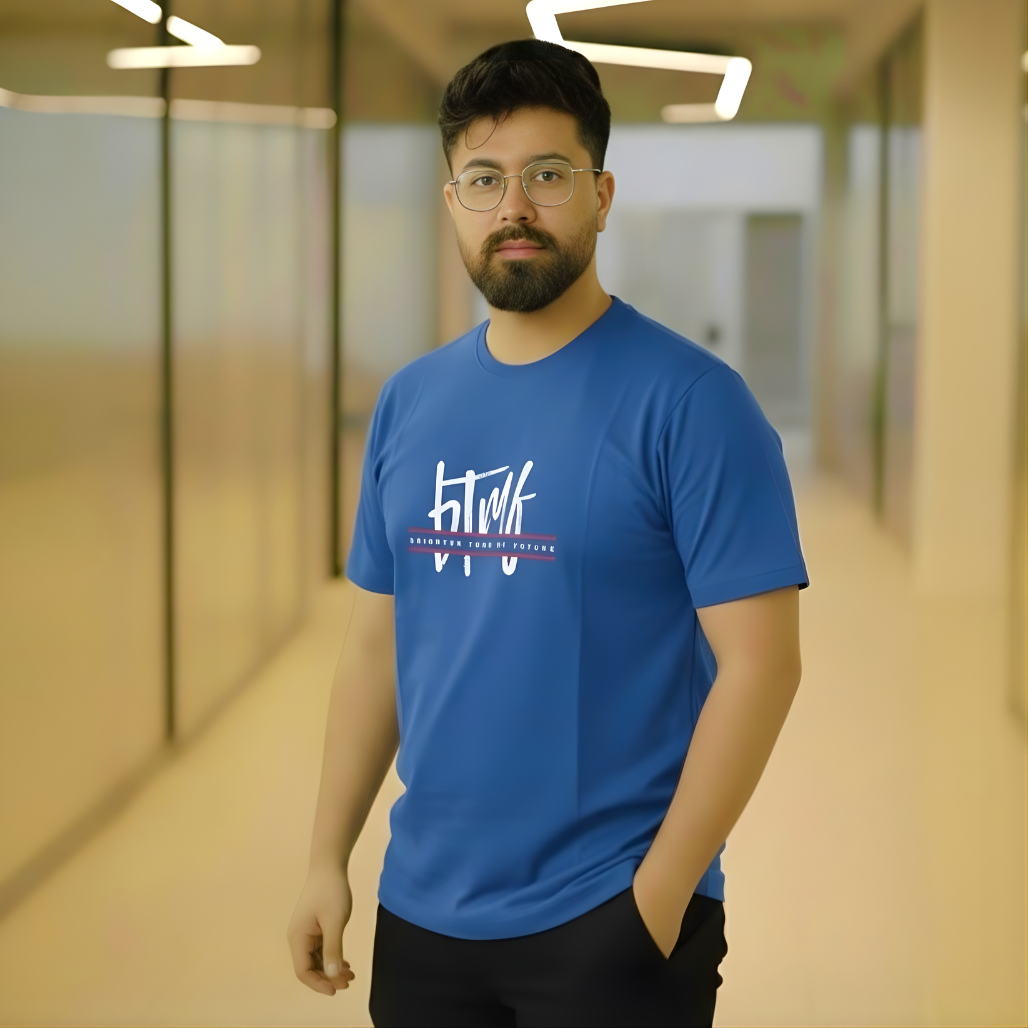 Premium Men’s Cobalt Blue Graphic Cotton T-Shirt – Urban Streetwear - Image 2