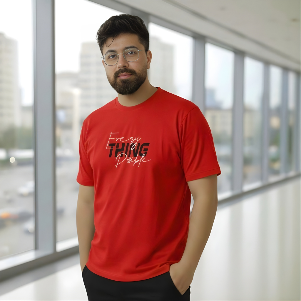 Men’s Crimson Red Motivational Graphic Tee – "Everything Possible" Edition - Image 3