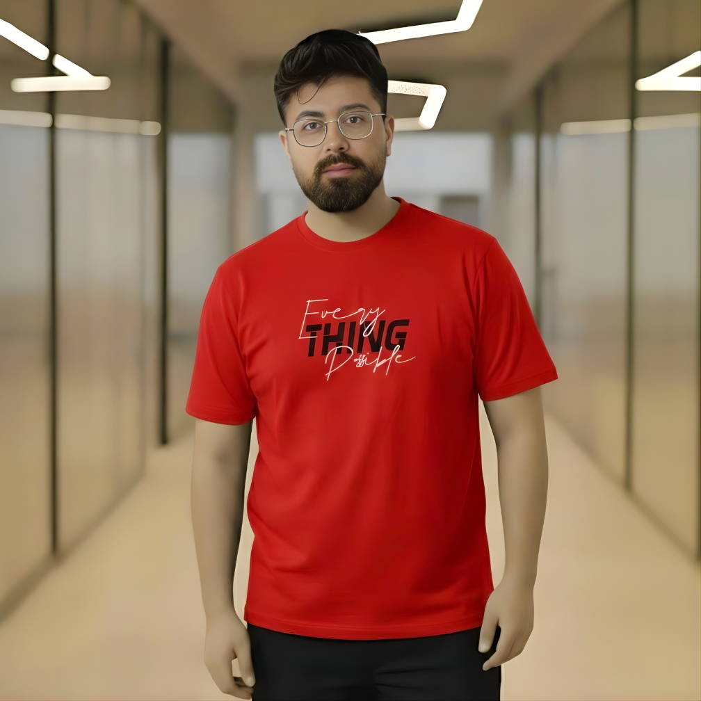Men’s Crimson Red Motivational Graphic Tee – "Everything Possible" Edition