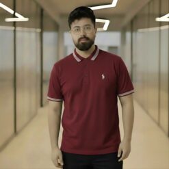 Men’s Premium Slim-Fit Polo Shirt – Deep Maroon with White Tipping