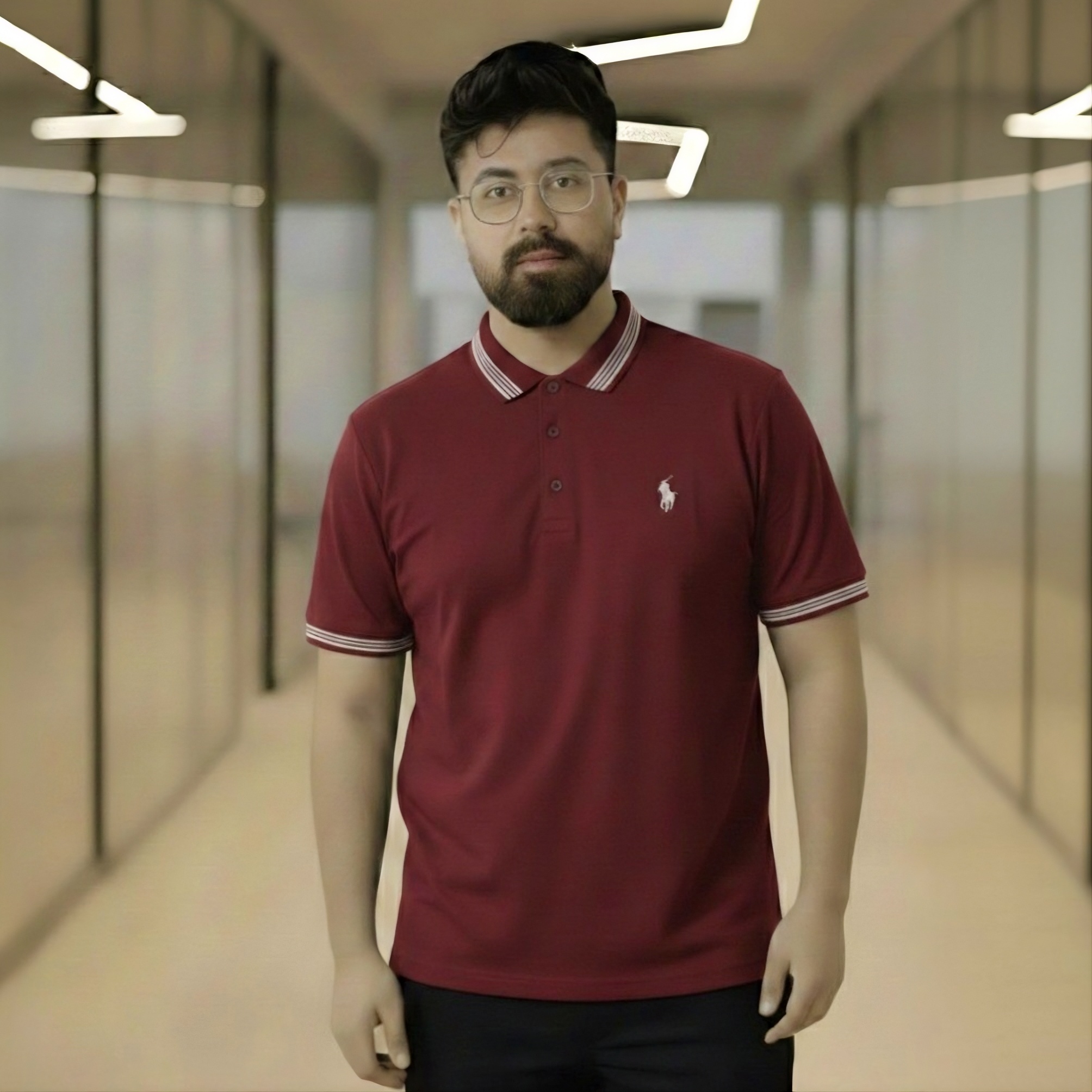 Men’s Premium Slim-Fit Polo Shirt – Deep Maroon with White Tipping